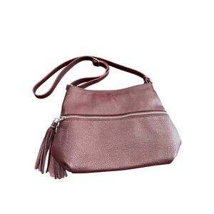 Lavorazione Artigianale Maroon womans leather tassel crossbody handbag SKU 8812